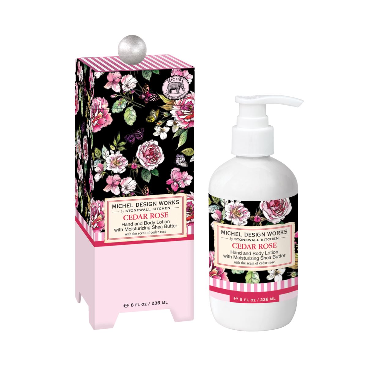 8 fl oz hand and body lotion bottle with aromatic peony scent