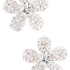Silver stud earrings featuring a five-petal flower shape with clear rhinestone pave detailing.