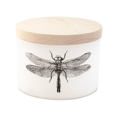 Matte white vessel candle with maple wood lid featuring citronella triple wick