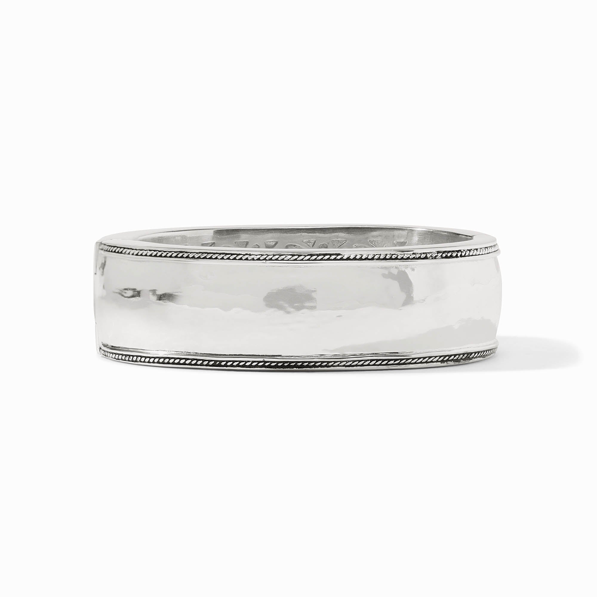 Silver plate Cannes statement bangle with spring hinge closure
