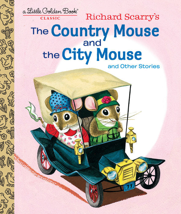 Richard Scarry's The Country Mouse and the City Mouse Little Golden Book cover with mice in a car.