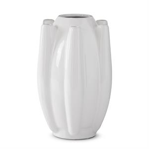 White stoneware tulip vase with seven openings