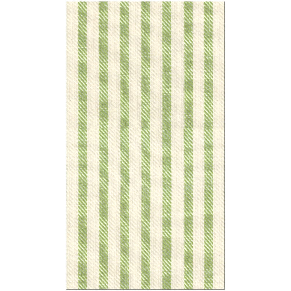 Melograno Stripe Sage-Paper Linen Guest Towels with vertical green and cream stripes.