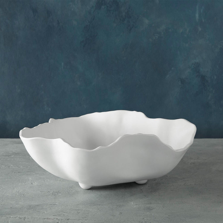 Large white melamine bowl with a wide rim and deep basin.