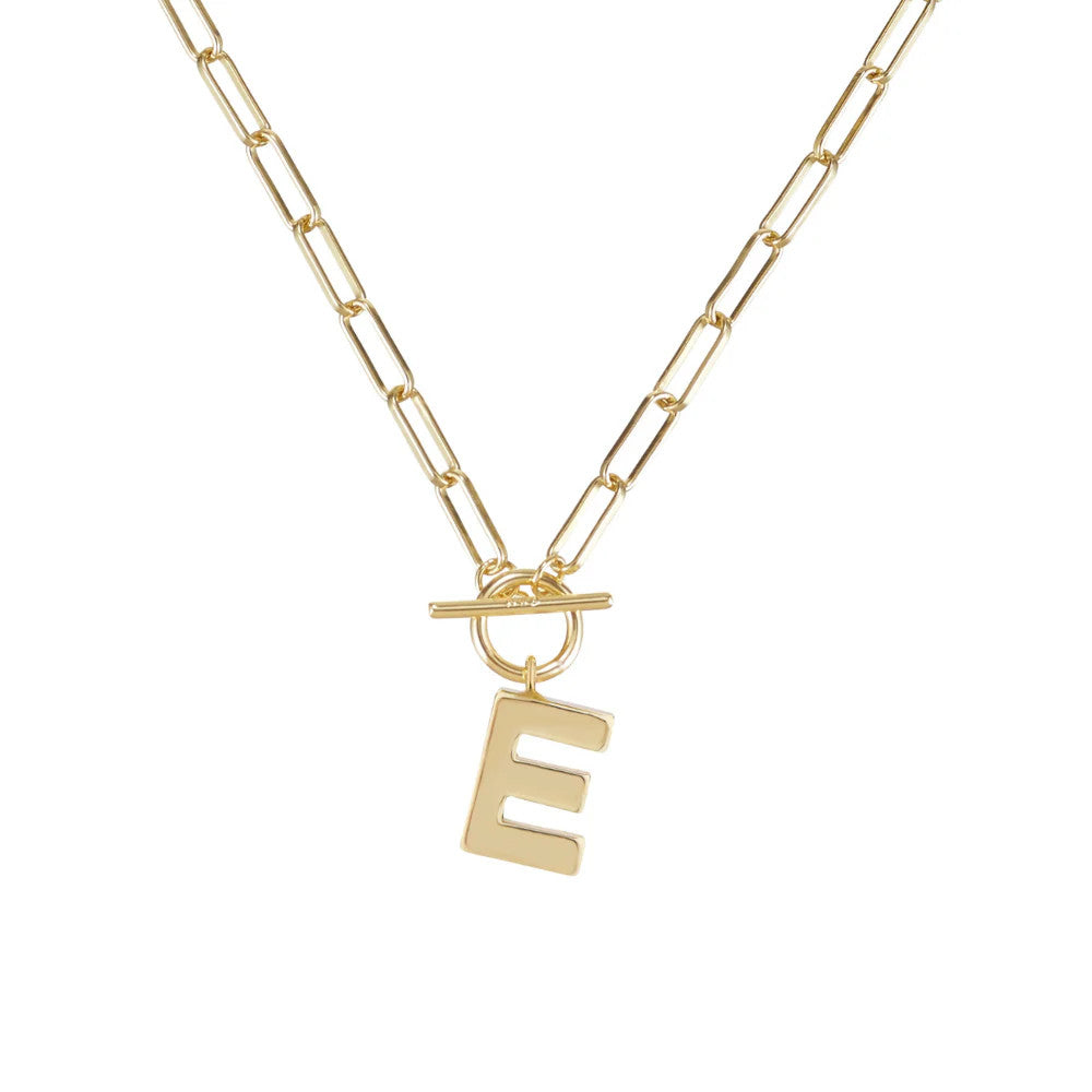 Gold-plated brass toggle necklace with an 18-inch chain.