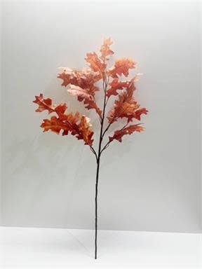 A 37-inch artificial oak leaf spray featuring vibrant orange and red autumn-colored foliage.
