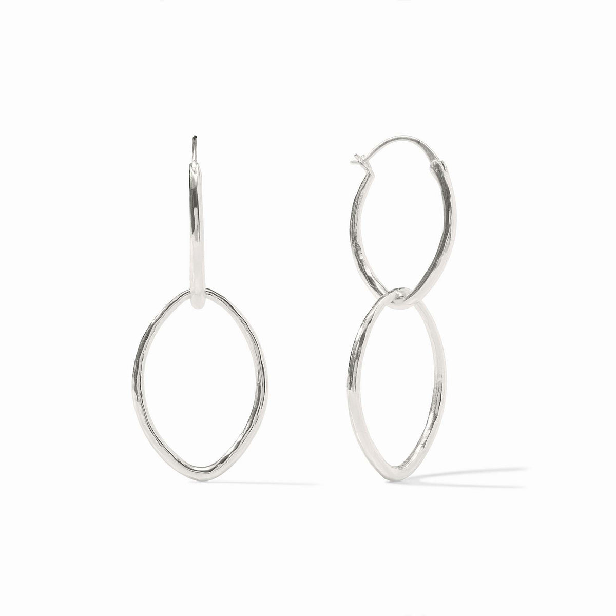 Silver fleur-de-lis hoop earring with hammered texture