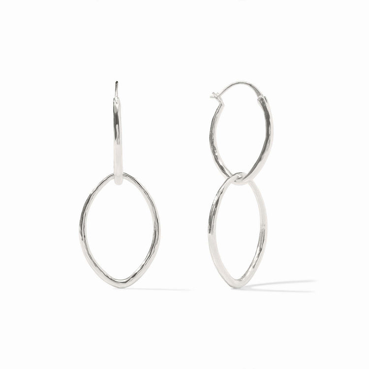 Silver fleur-de-lis hoop earring with hammered texture