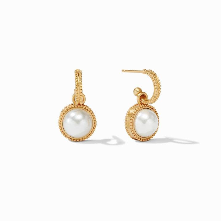 Fleur-de-Lis hoop earring with mother-of-pearl charm in gold plate