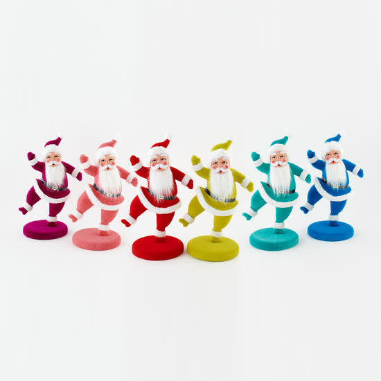 Flocked white PVC Santa Claus decoration with dancing pose on a base