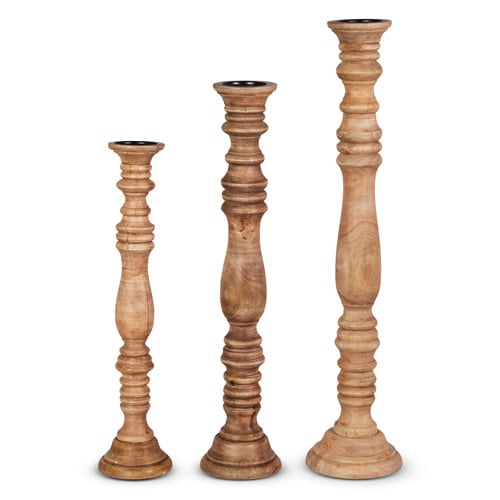 Wooden floor candle holder with spindle rail design
