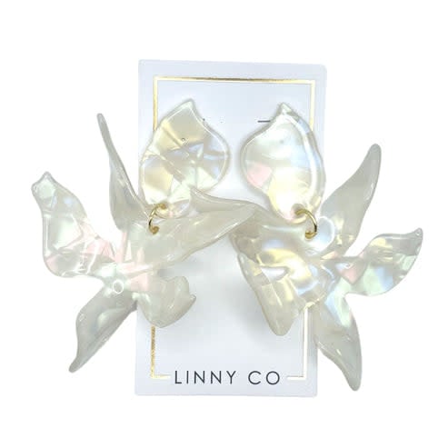 Iridescent Flora abstract floral drop earring with feather-light weight.