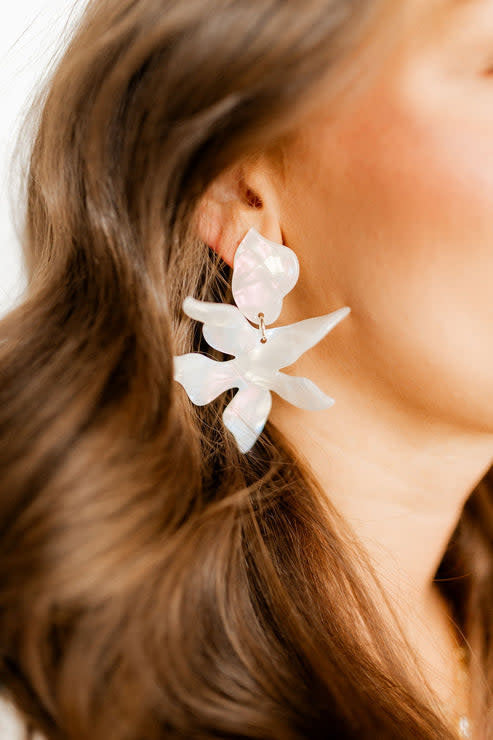 Iridescent Flora abstract floral drop earring with feather-light weight.