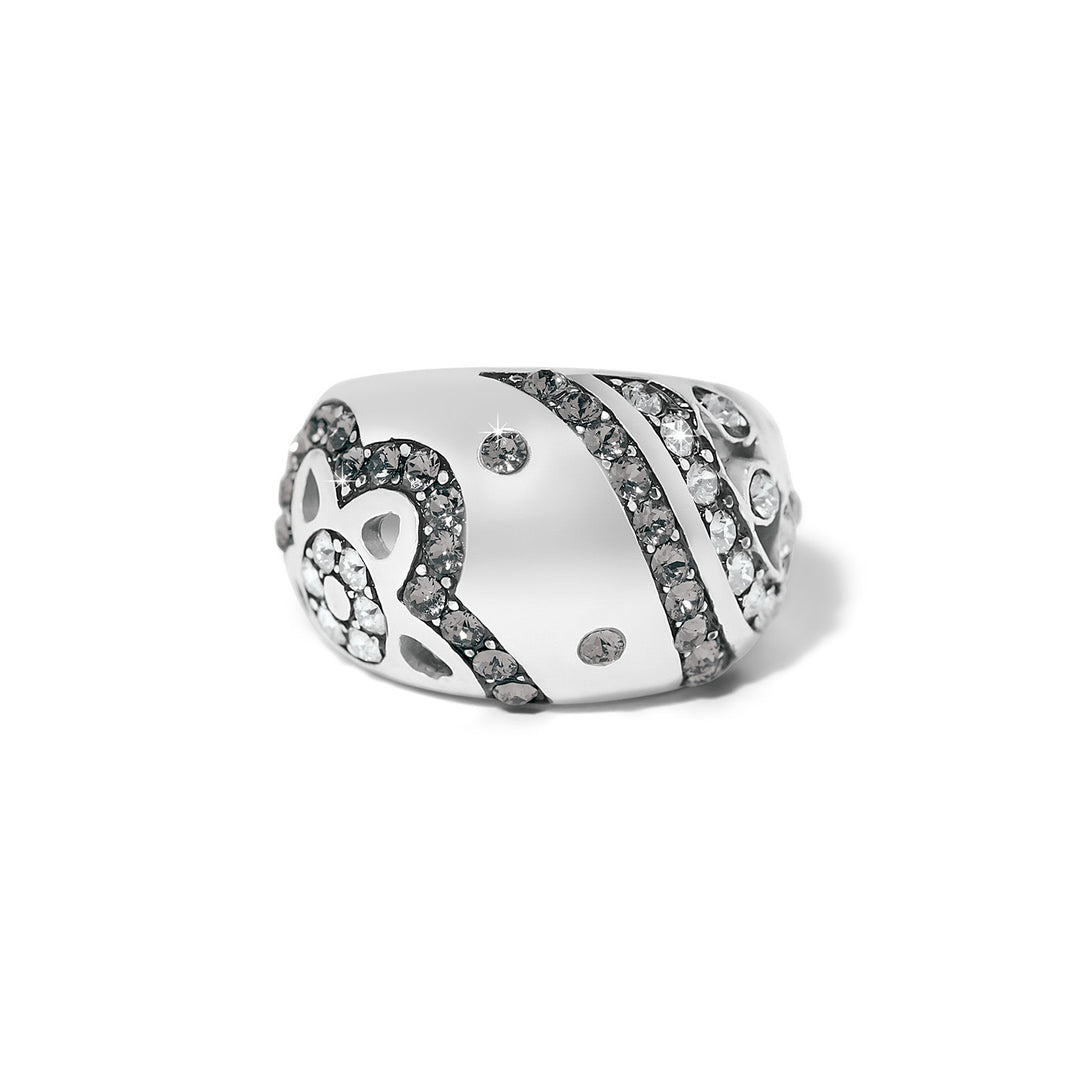 Silver plated Flora ring with delicate crystal bloom design on a silver band