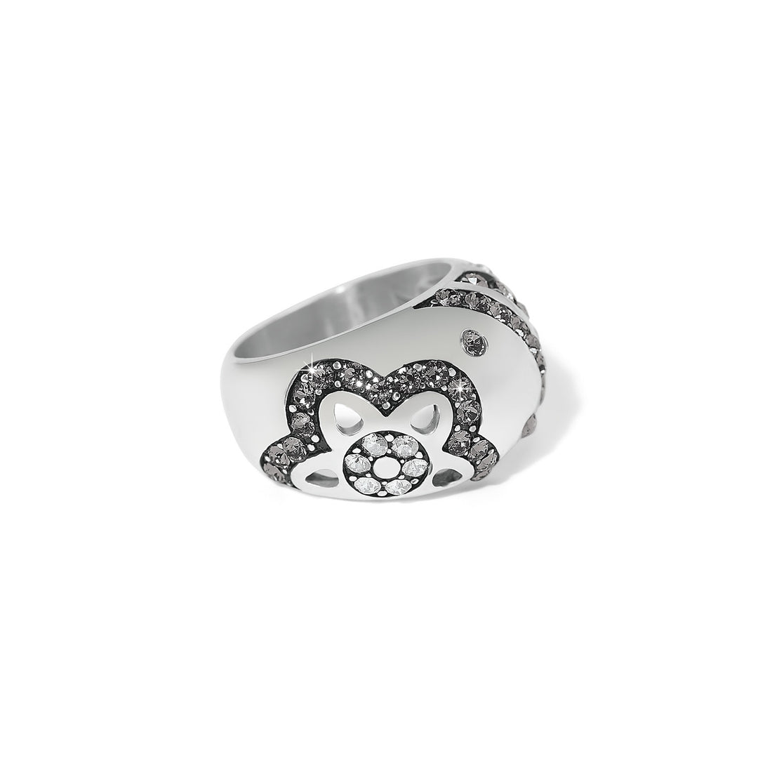 Silver plated Flora ring featuring delicate crystal flowers on a slender band.