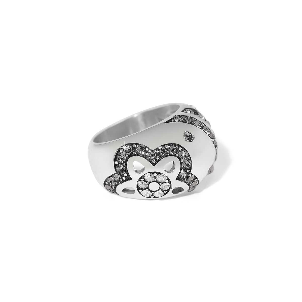 Silver plated Flora ring featuring delicate crystal flowers on a slender band.