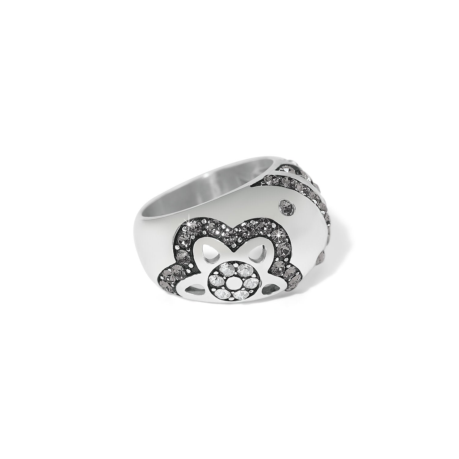 Silver plated Flora ring featuring delicate crystal flowers on a slender band.