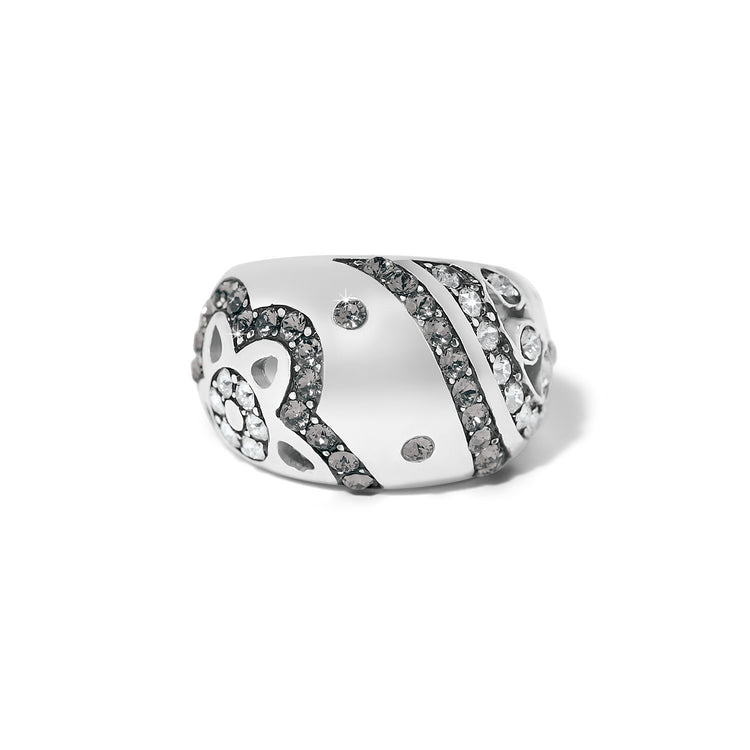Silver plated Flora ring featuring a delicate crystal flower silhouette with an open band.