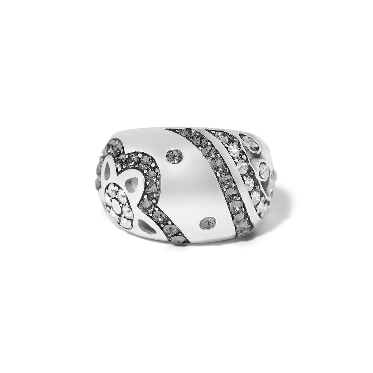 Silver plated Flora ring featuring a delicate crystal flower setting on an adjustable band.