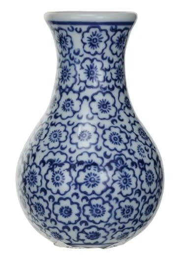 Hand-stamped blue stoneware vase with floral pattern