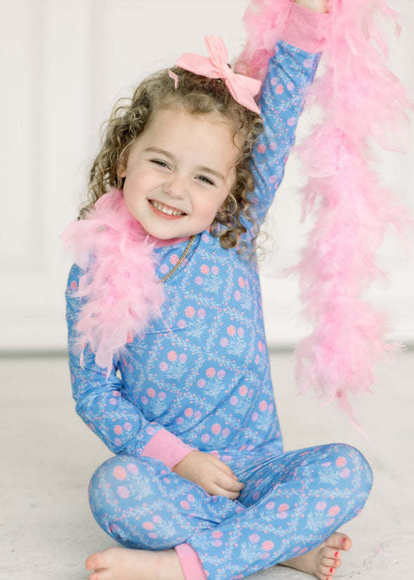 Girls' Carmen Floral Fête two-piece set in bamboo viscose with floral pattern and matching onesie.