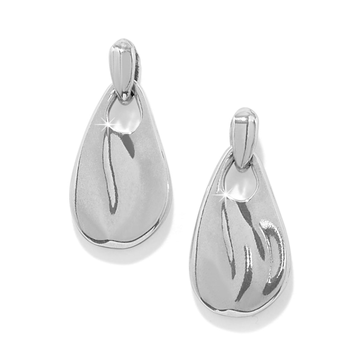 Silver plated post earrings with flat disc backs featuring a cascade drop design.