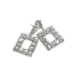 Geometric crystal rhinestone dangle earrings with a silver-tone finish.