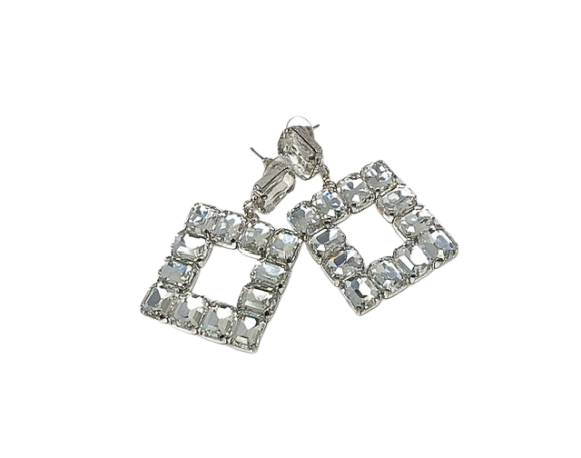 Geometric crystal rhinestone dangle earrings with a long slender silhouette.