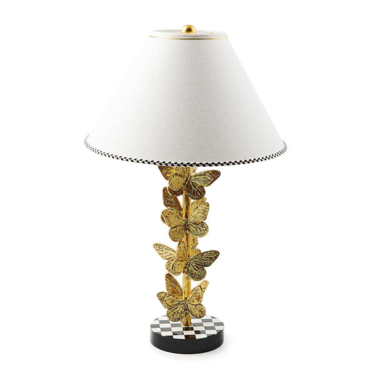 Flutter table lamp with brass leaf butterfly stack on checkered base