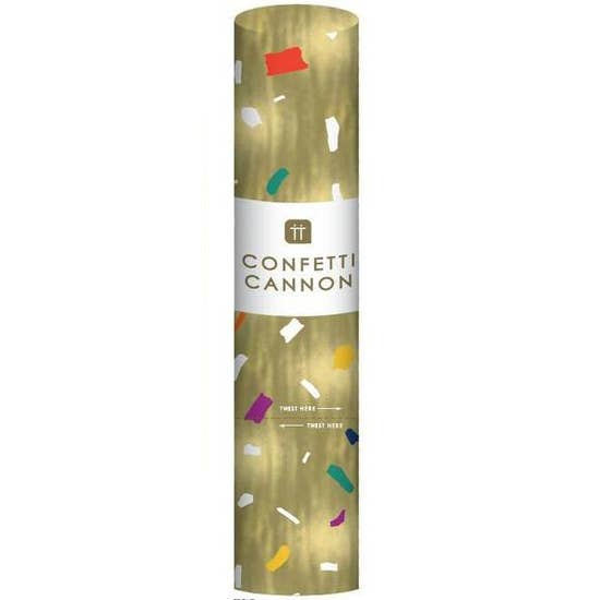 Gold confetti cannon with festive sparkly finish
