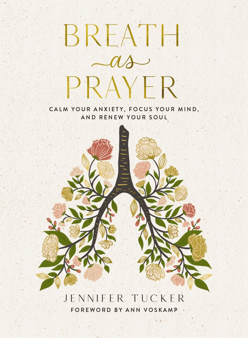 Breath as Prayer book cover with floral lungs illustration and gold lettering.