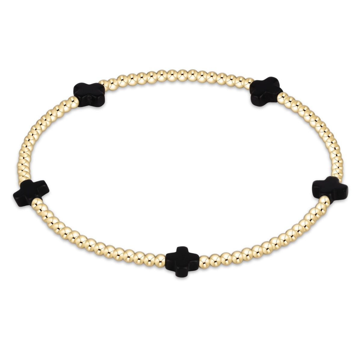 Small gold-patterned bracelet with 2mm beads on elastic cord