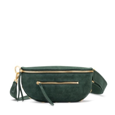 Oxblood red pebble leather crossbody bag with adjustable strap, brushed gold hardware, and front zippered pocket.