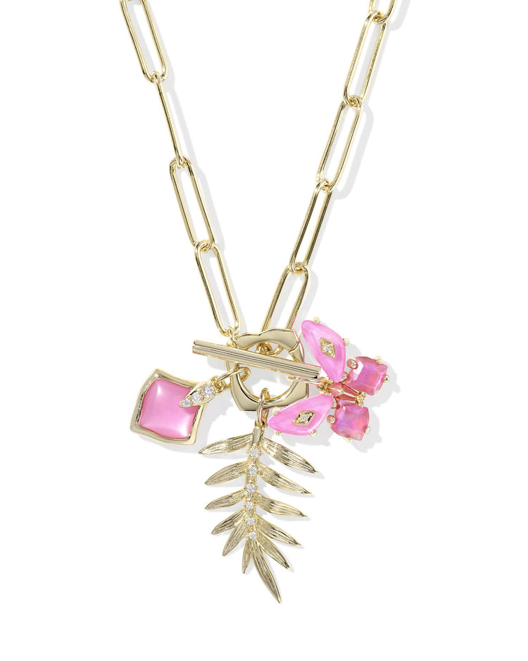 Gold toggle clasp necklace featuring a butterfly charm on an 17-inch chain.