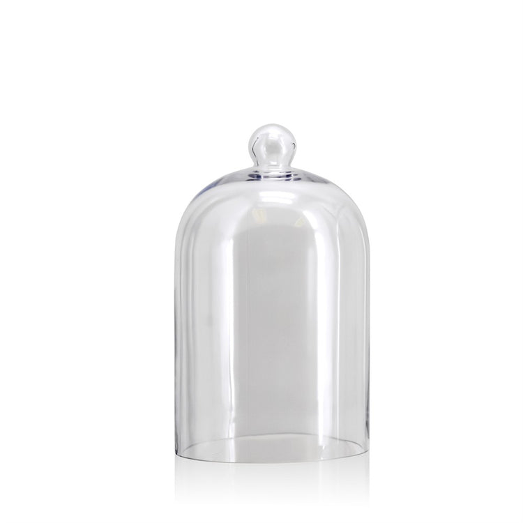 Clear glass bell jar cloche with a round top handle, 9-inch diameter.