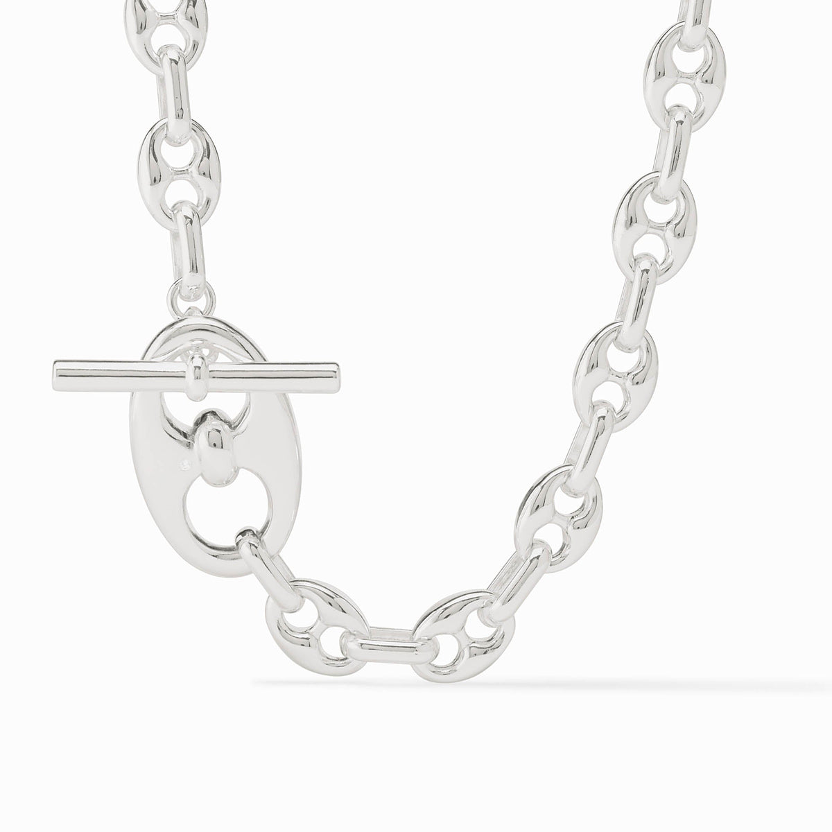 Adjustable silver plate demi link necklace with toggle clasp