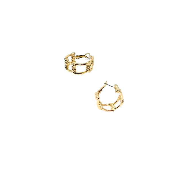 Gold CZ twisted chain hoop earrings with a textured link design.