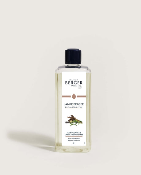 1L bottle of Maison Berger Paris Under the Olive Tree fragrance refill for Lampe Berger.