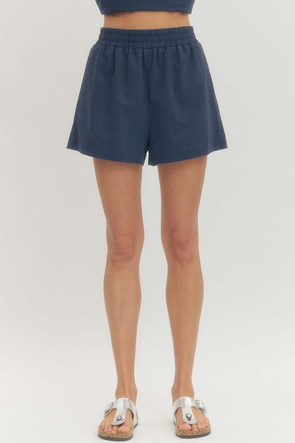 Hannah Solid Elastic Waist Shorts