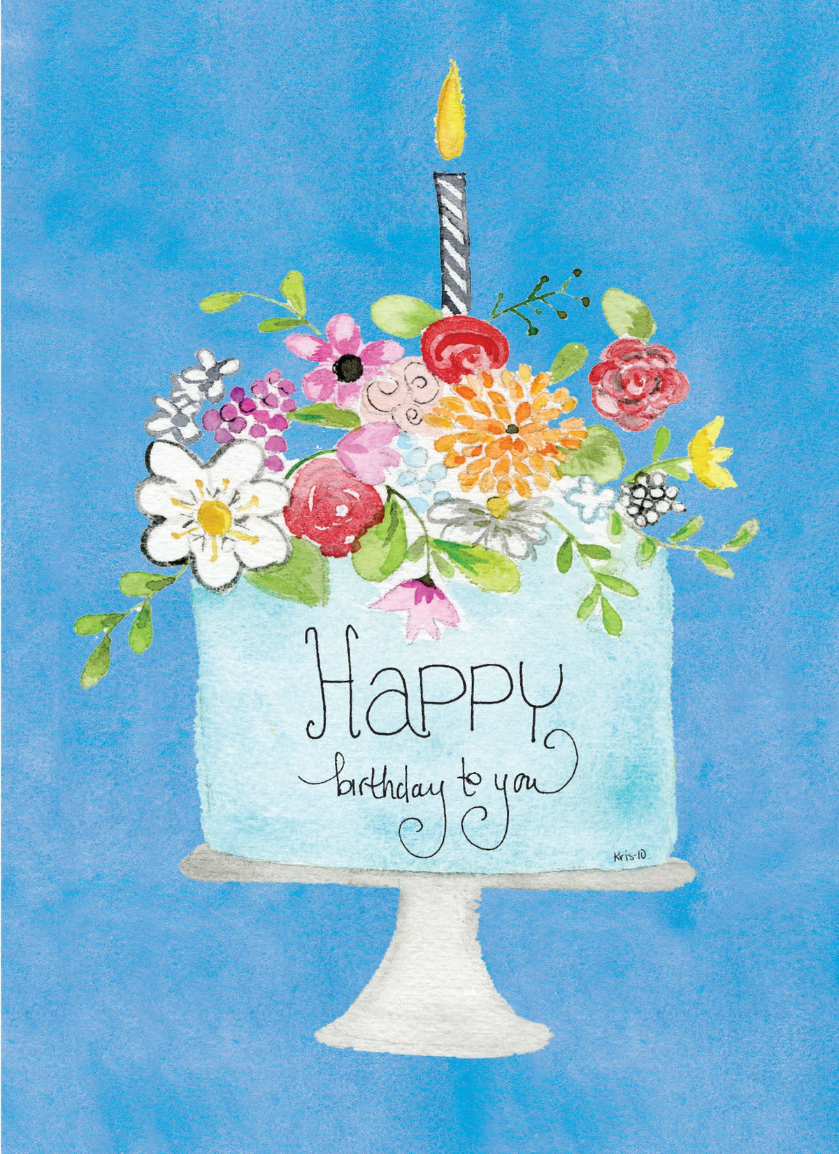 A6 birthday card with cake bouquet illustration and Psalm scripture text.
