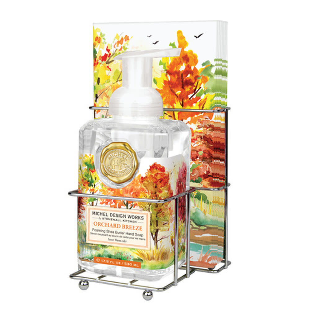 Foaming hand soap dispenser with a pack of fifteen napkins