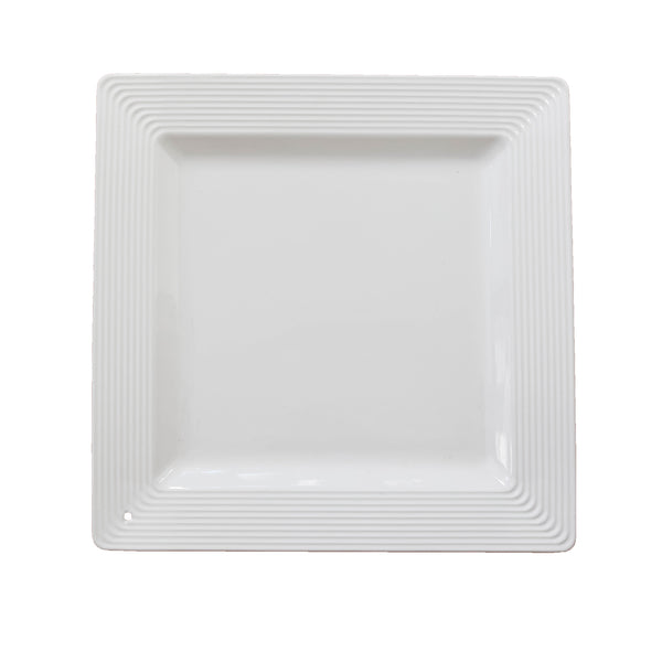 White square pinstripe platter with a textured linear border.