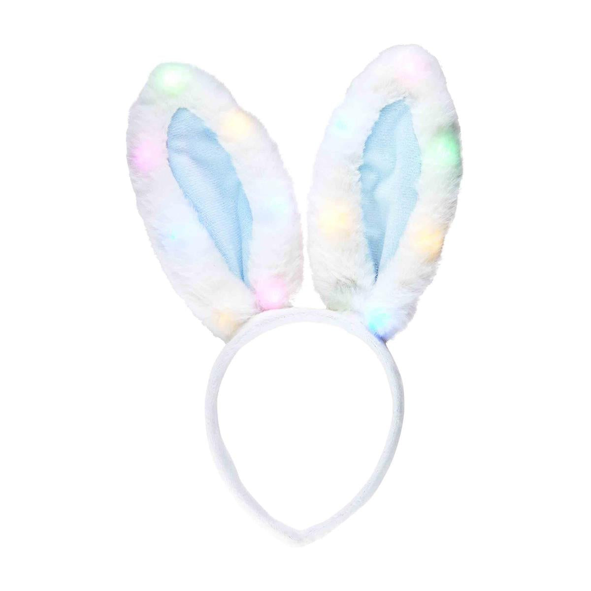 Light-up bunny headband with glowing ears in pink fabric.