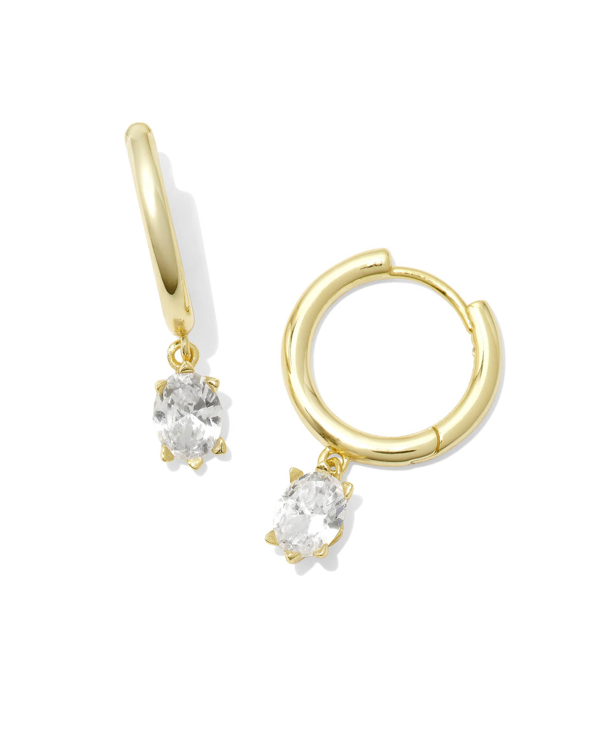 Cailin single stone huggie earrings with dangling crystal accents in a subtle silver finish.