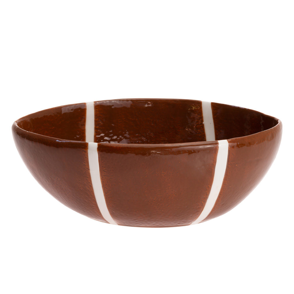 Large white serving bowl with a football field green rim and yard line markings.