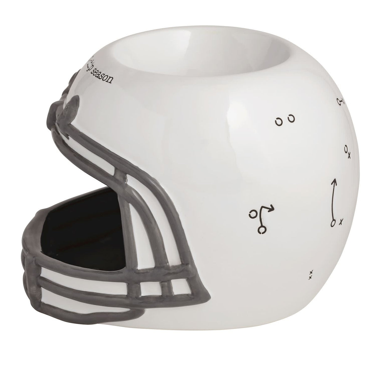 Hand-painted ceramic football helmet chip server with a dip well in dolomite color.