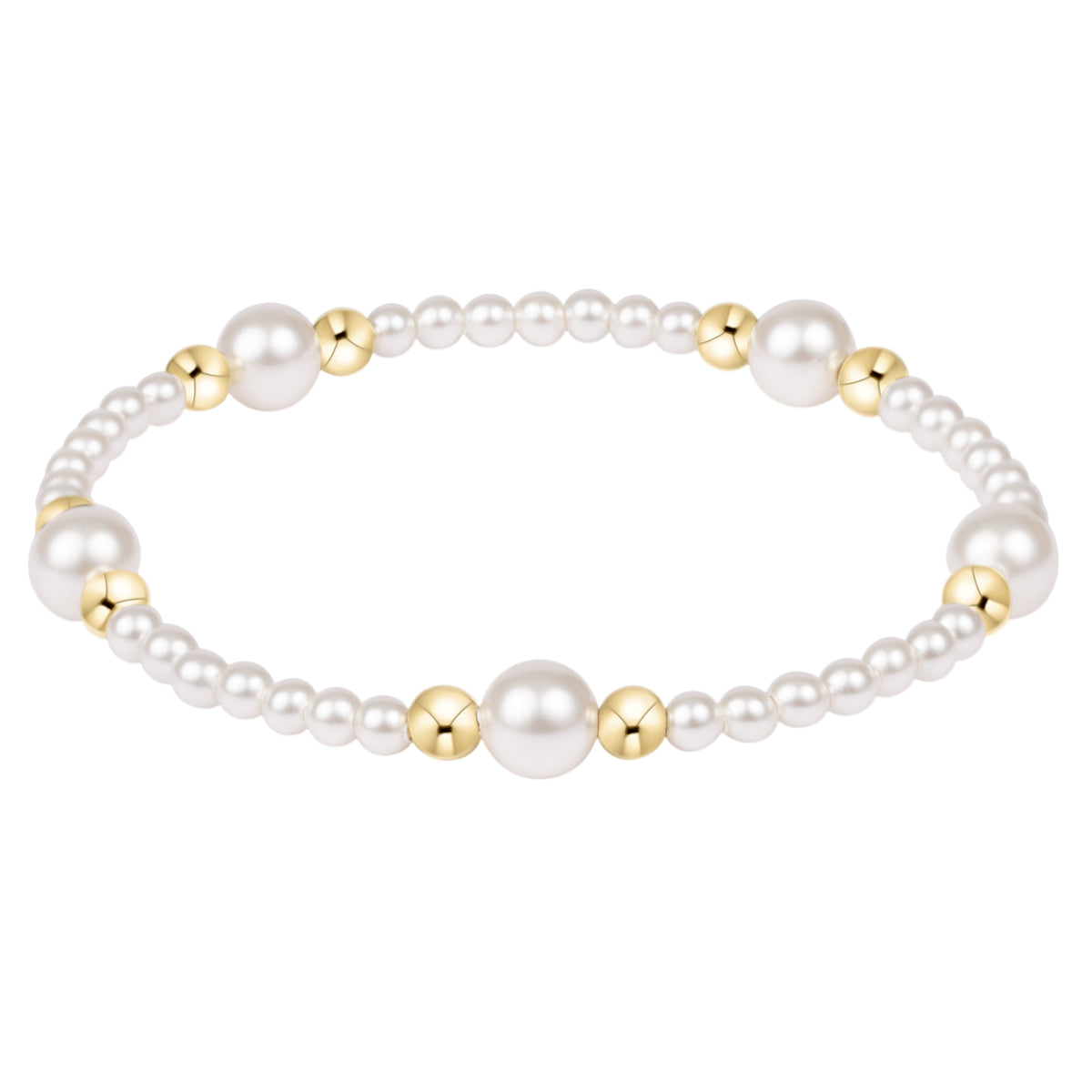 6mm pearl bracelet with gold-filled beads on elastic cord
