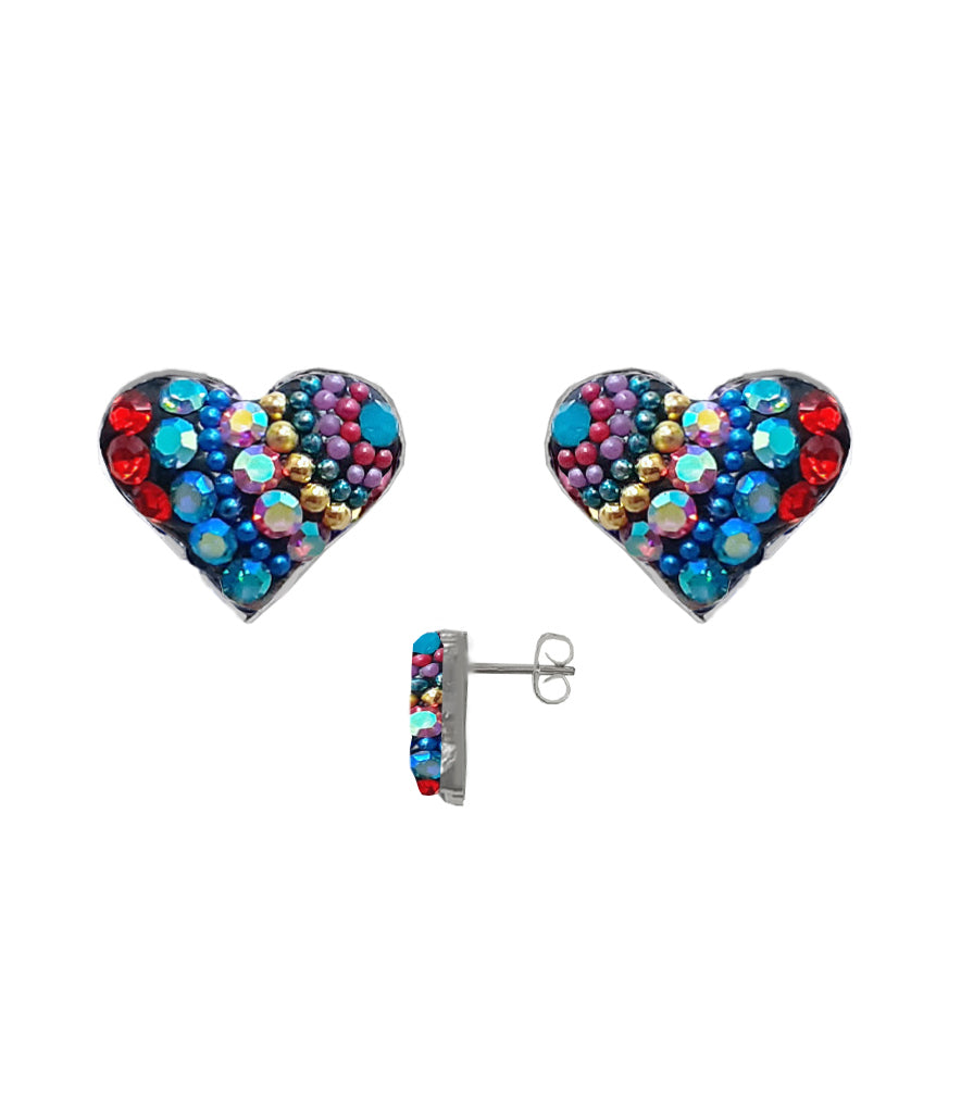 Sterling silver heart post earrings featuring Austrian crystals