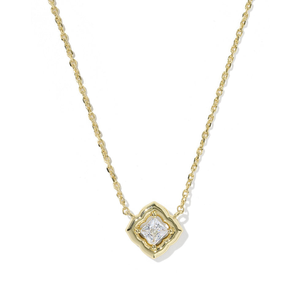 Mallory Crystal Short Pendant Necklace in gold with a square white cubic zirconia medallion.