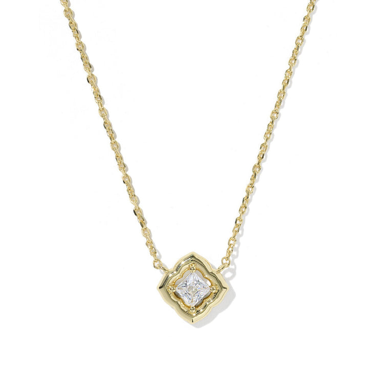 Mallory Crystal Short Pendant Necklace in gold with a square white cubic zirconia medallion.